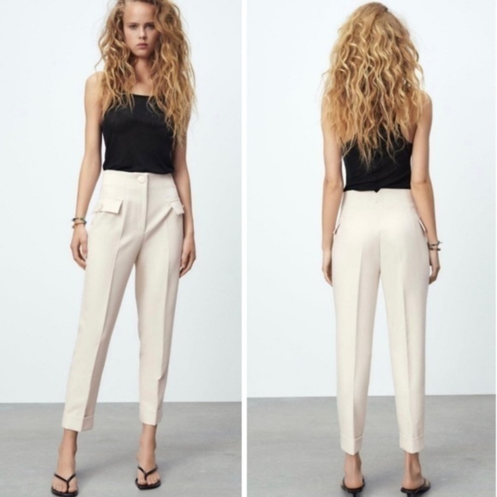 ZARA trousers straight leg cuffed in Ivory New with tags M